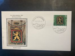CH 1983 Ersttagsbrief PP 20+10 Löwen Ortsstempel Heimiswil