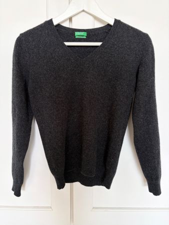 Pull Benetton femme en laine merino gris - Taille XS