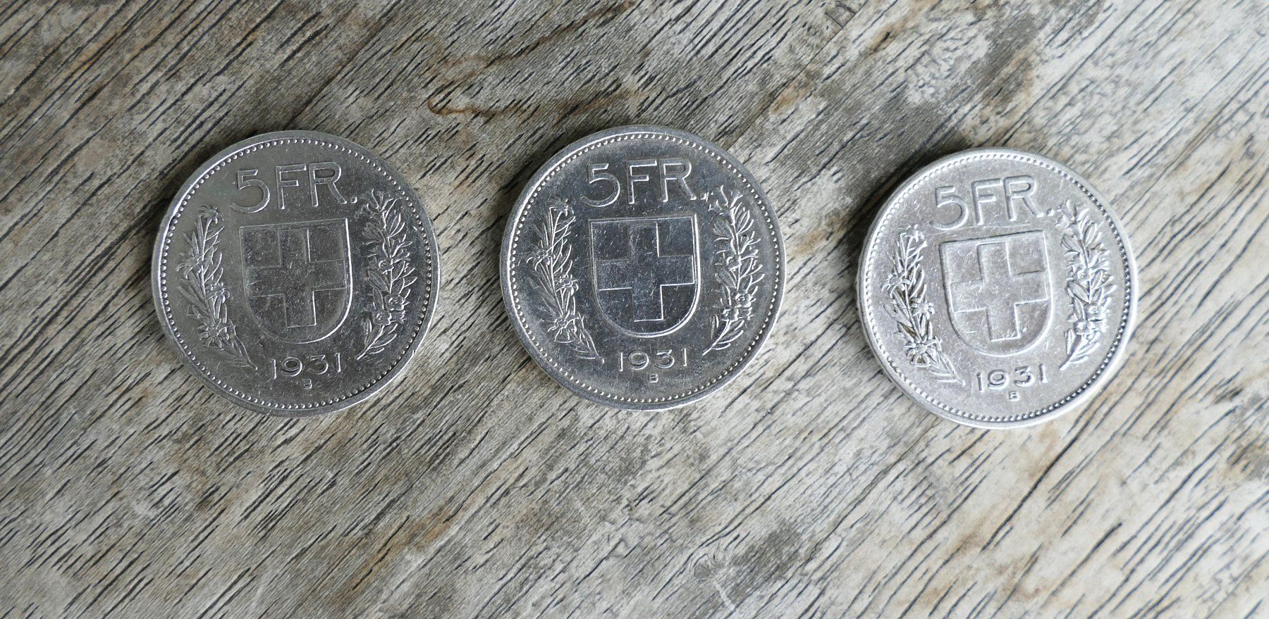 Tutti le monete: 3Stück Schweizer 5Franken SilberJg.1931 – Usato da Rüti ZH venduto da Flunder48