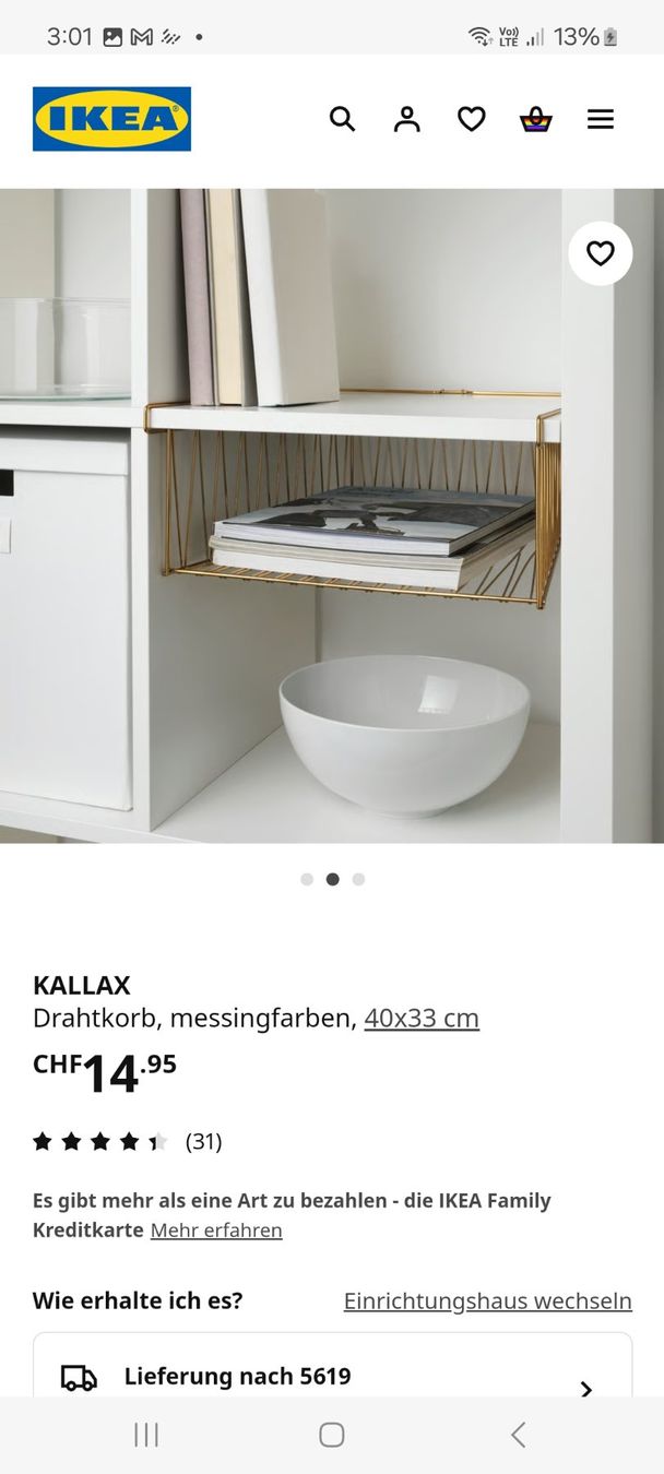 Ikea Altro per la casa: IKEA Kallax Korb, Messingfarben, 40x33 cm, Drahtkorb – Usato da Büttikon AG venduto da lca_v7pb 3
