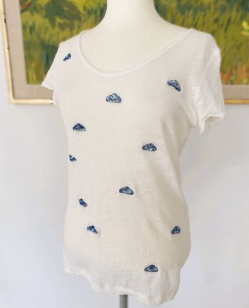 Mos Mosh 100% Leinen Shirt weiss Glitzer Wolken S-M aus PKZ