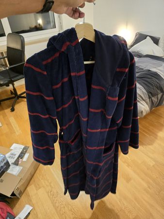 Bademantel M Blau/Rot gestreift Unisex – weich & warm