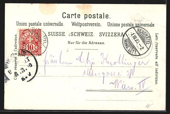 Cartoline postali: Litho Neuchâtel, Panorama et les Alpes, – Usato da Berlin venduto da bartko-reher 1