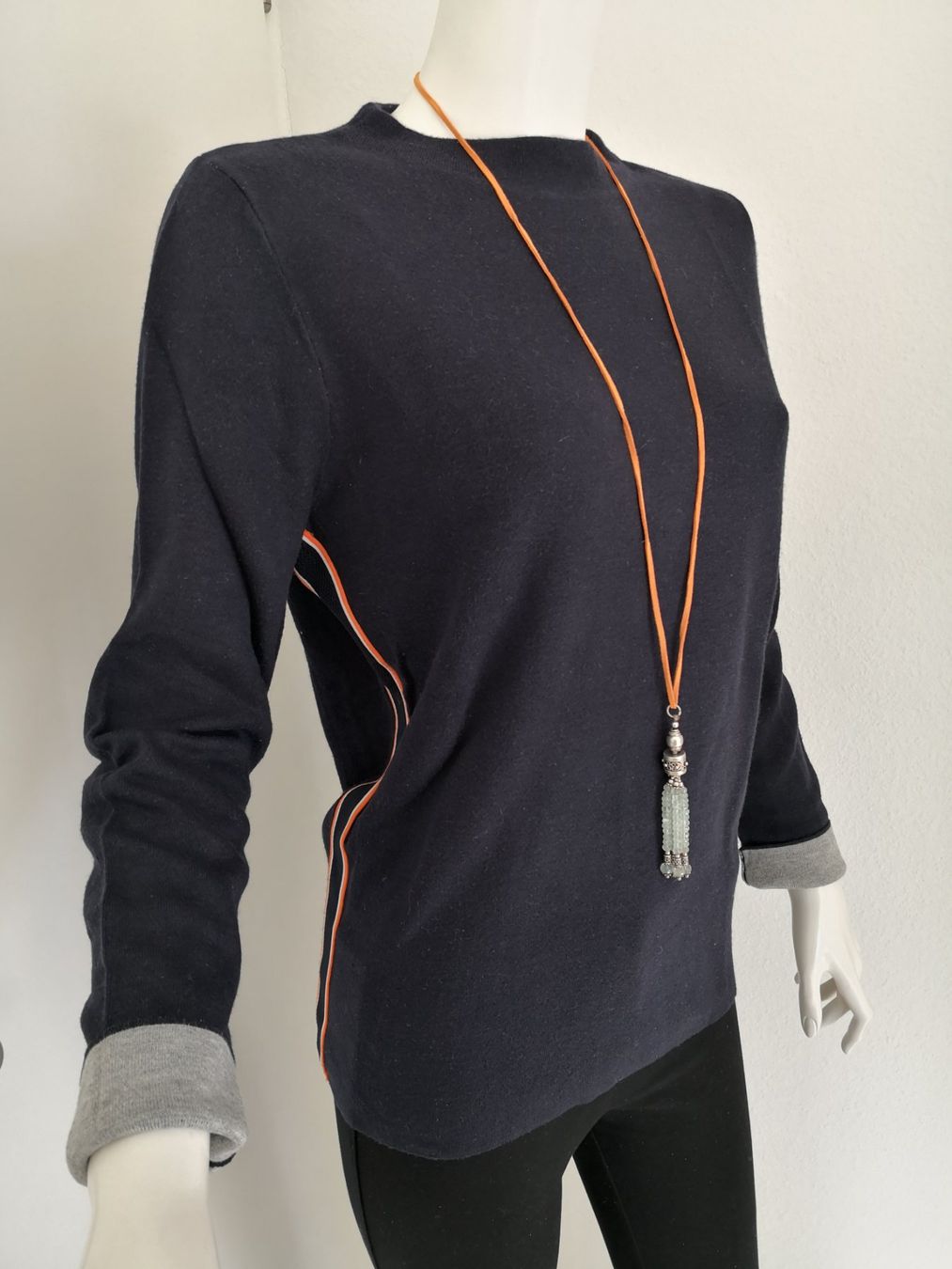 S.Oliver Maglioni & Felpe: 🤩S.OLIVER STRICK-PULLOVER DUNKELBLAU MIT ORANGE-STREIFFEN – Usato da Olten venduto da Naja-Twins-Twins 3
