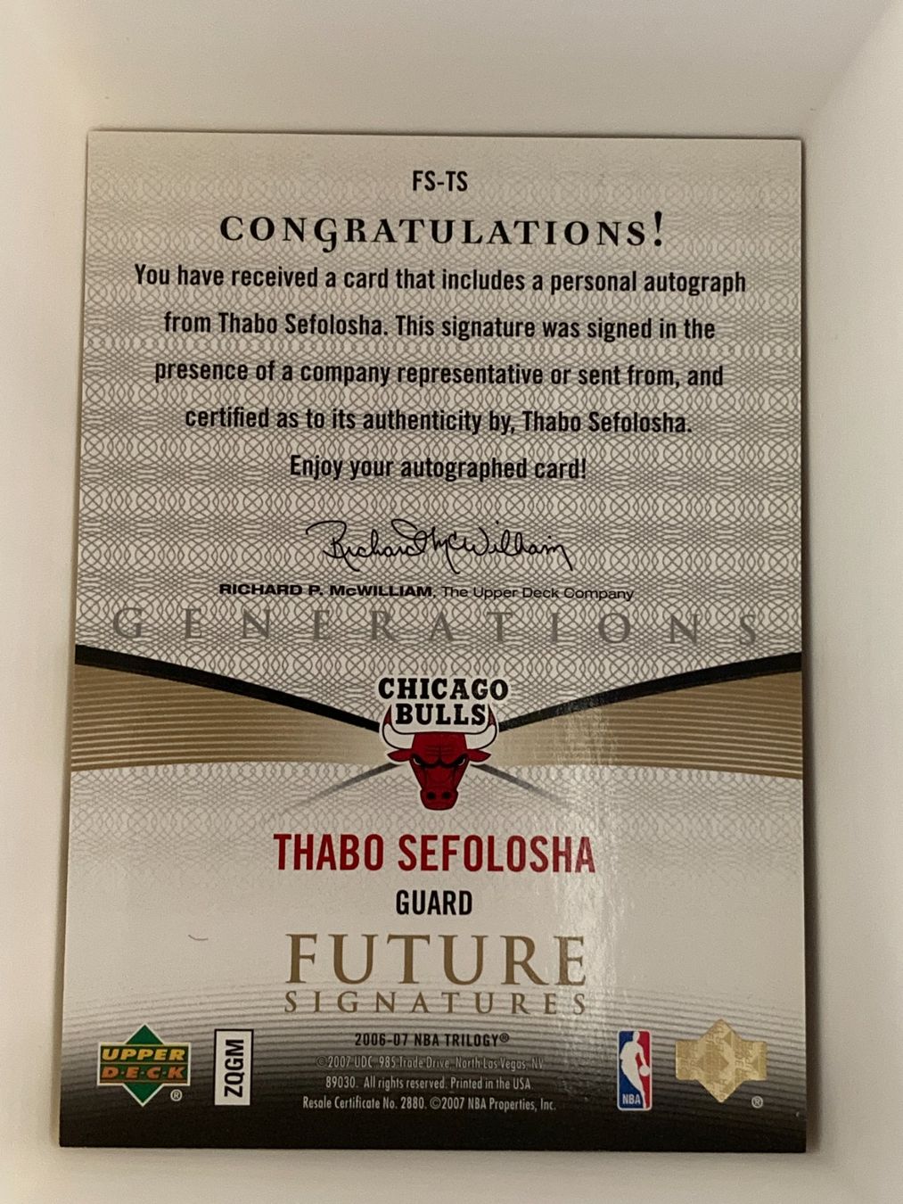 Carte collezionabili: Upper Deck NBA 2006-07 - Thabo Sefolosha Auto – Usato da La Tour-de-Peilz venduto da Tyalos_Cards 1