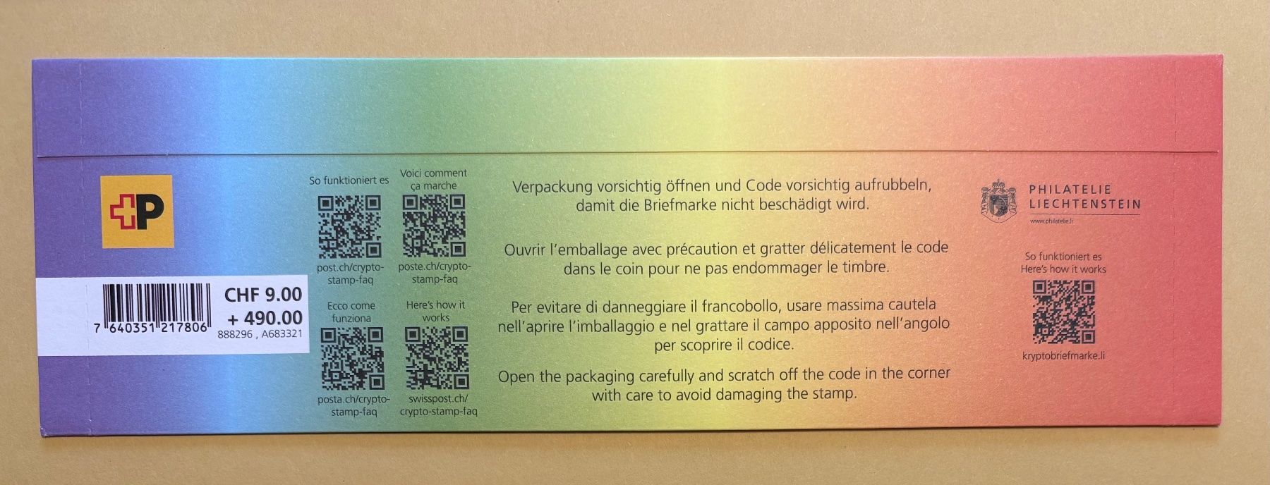Tous les timbres: Crypto Stamp CHLI 3.0 Regenbogen – Neuf avec emballage d'origine à Nunningen par Chonggi 1