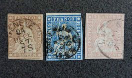 SWITZERLAND 1856–1859: «Strubeli», 3 timbres oblitérés