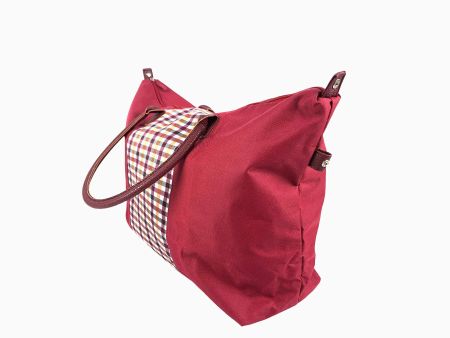 Kleine Reisetasche Bordeauxrot mit Karomuster