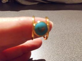 Ring, Doppelschiene, goldfarbig, blauer