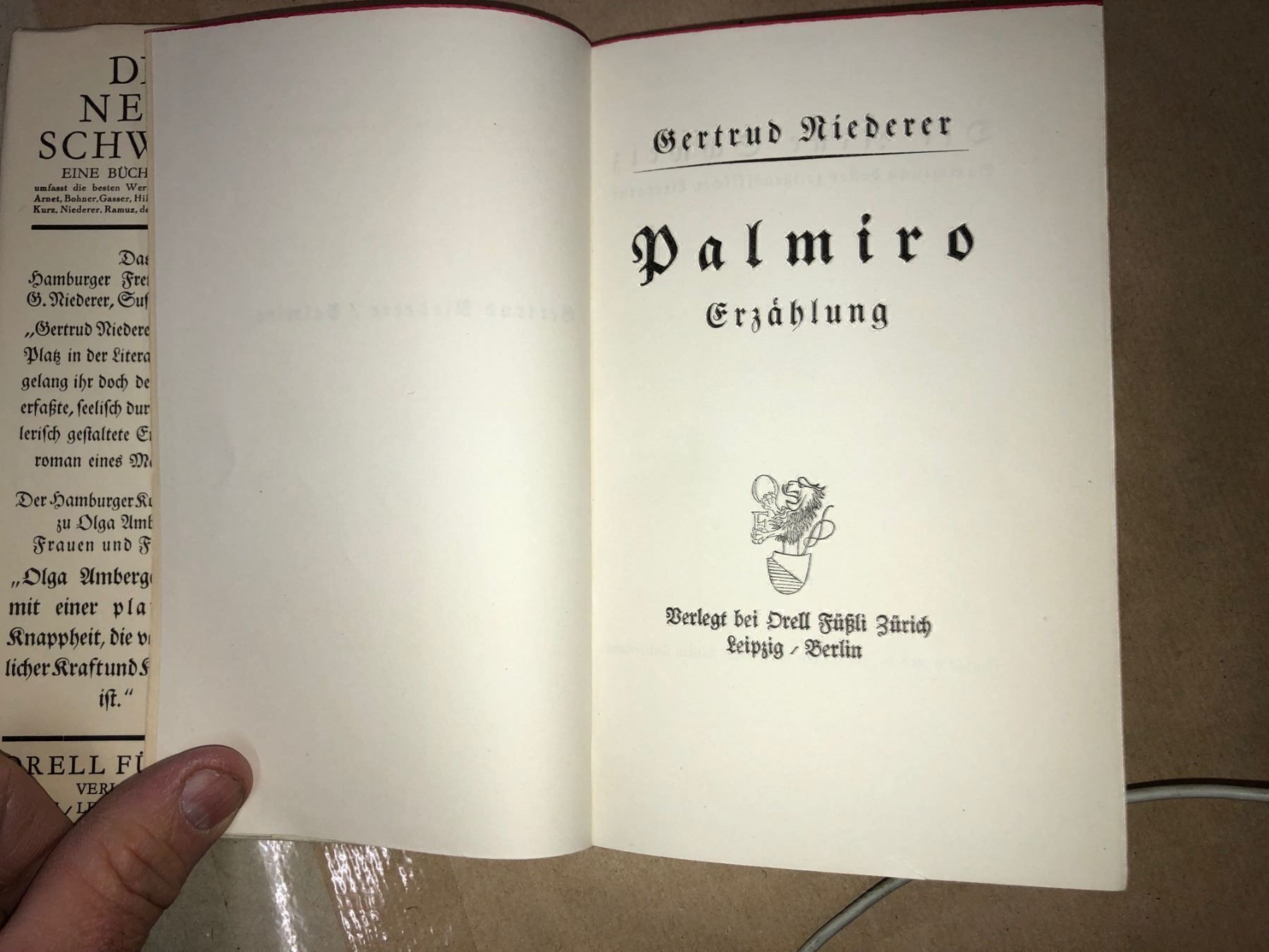 Libri: Gertrud Niederer: Palmiro. Erzählung. – Usato da Zürich venduto da allp 3