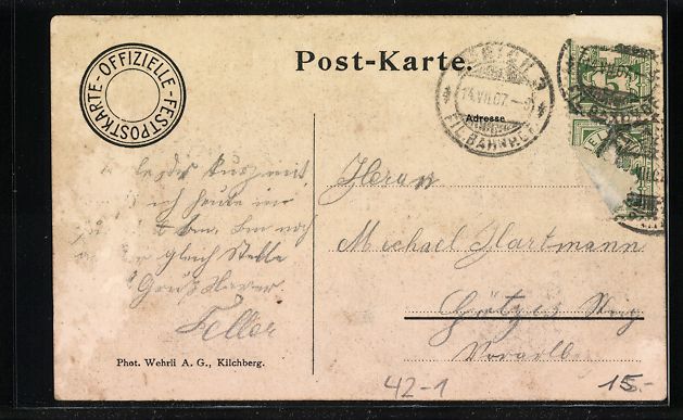 Cartoline postali: Zürich, Eidgen. Schützenfest 1907, Dam – Usato da Berlin venduto da bartko-reher 1