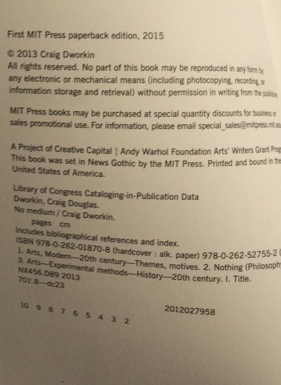 Bücher: No Medium - Craig Dworkin - Kunstbuch – Gebraucht aus Niederglatt ZH von Siegfried67 4