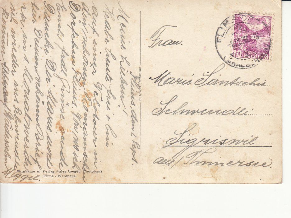Cartoline postali: Flims 1938 – Usato da Bürglen TG venduto da StampGraf 1
