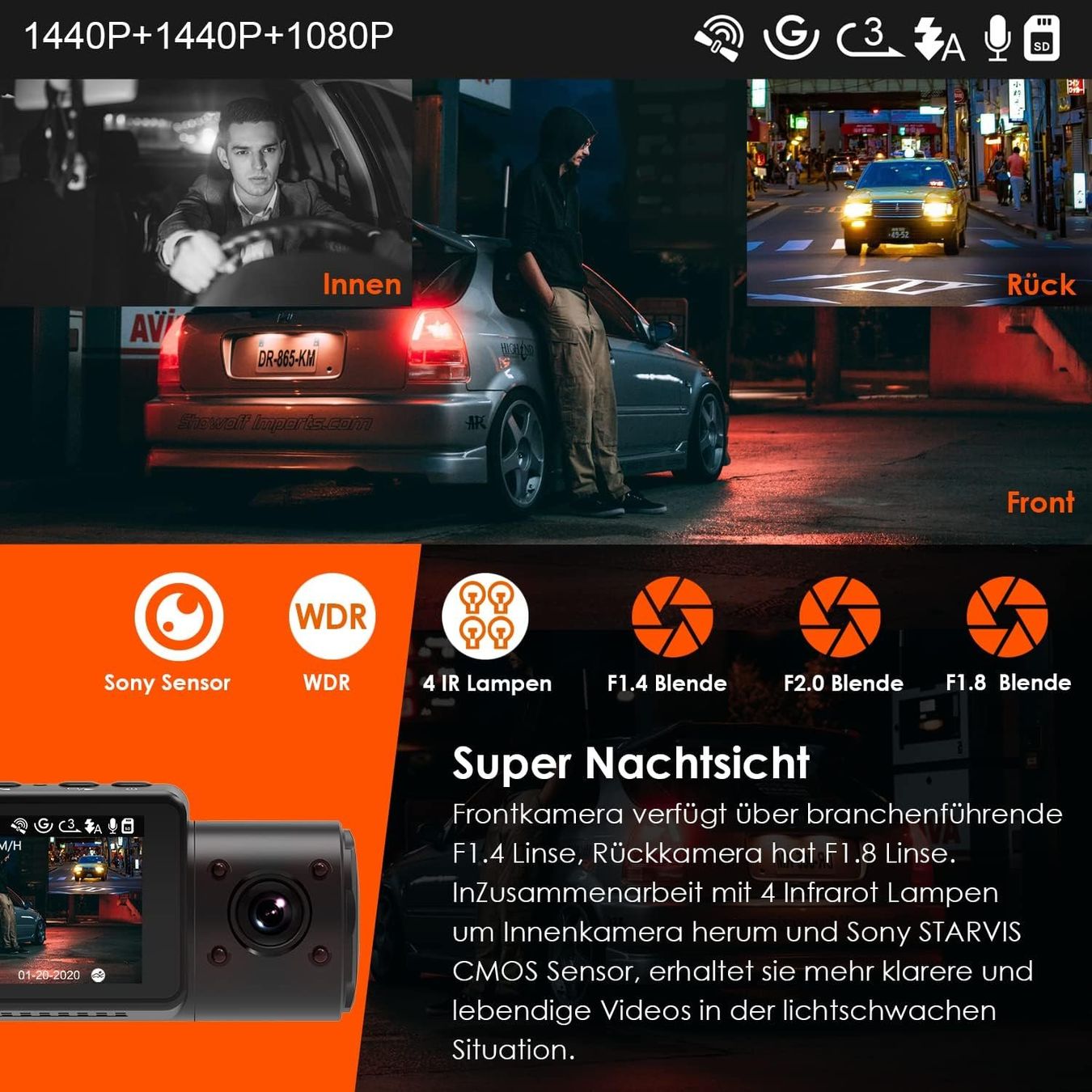 Action Cam: 4K Dashcam Auto 2.5K+ 2.5K+ 1080P – Nuovo e nell'imballaggio originale da Nuglar venduto da SaleRitter 2