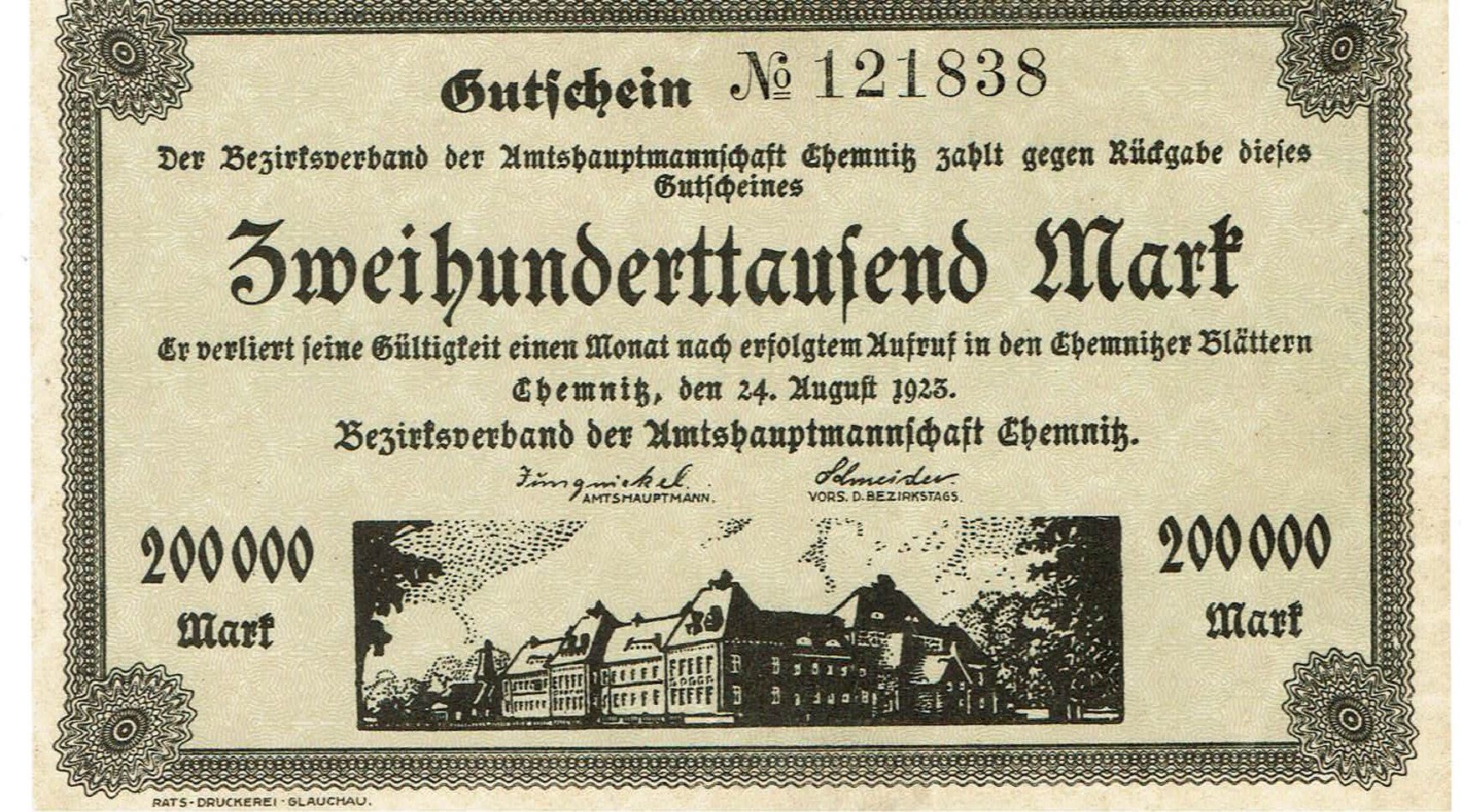 Banconote: Chemnitz 200000 Mark 24.08.1923 VZ+-VZ++ – Usato da Steffisburg venduto da ber_8htf