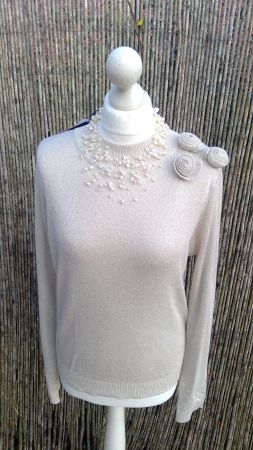 Pullover beige doré 3x fleurs CHICOREE, taille XL, NEUF