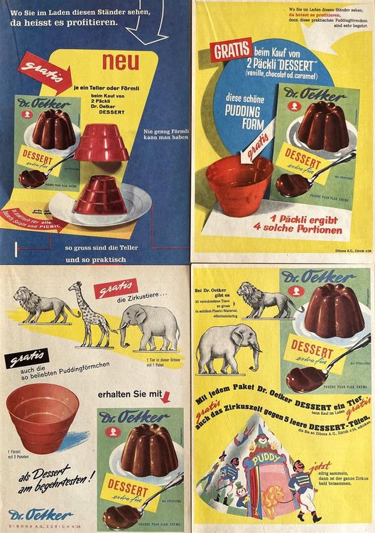 Dr. Oetker 4 alte Werbungen / Anciennes publicités 1957/58 Kaufen auf Ricardo