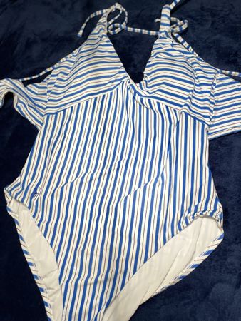 Ralph Lauren costume da bagno a righe blu e bianco,Tg XL
