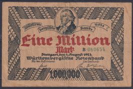 Württembergische Banknote: 1 Mio. Mark 1923