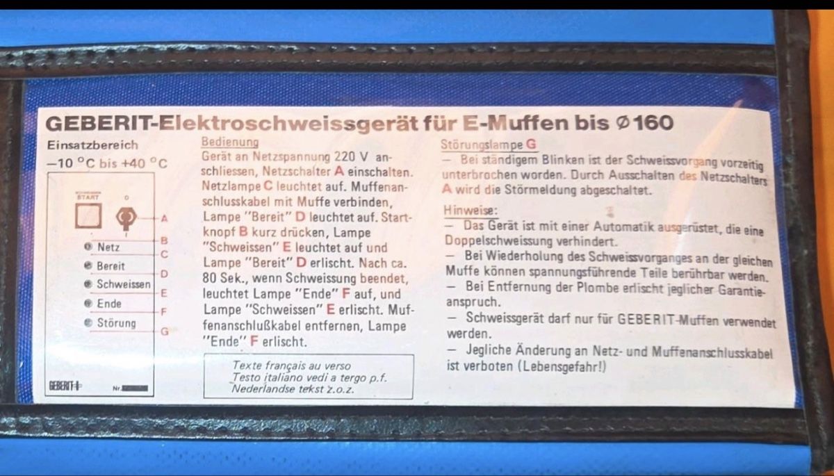 Geberit Alle Maschinen: GEBERIT SCHWEISSMASCHINE – Gebraucht aus Abtwil SG von Handwerker22 2