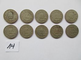 Alte Silber 2 Fränkler  1907 - 1920, 10 Stück