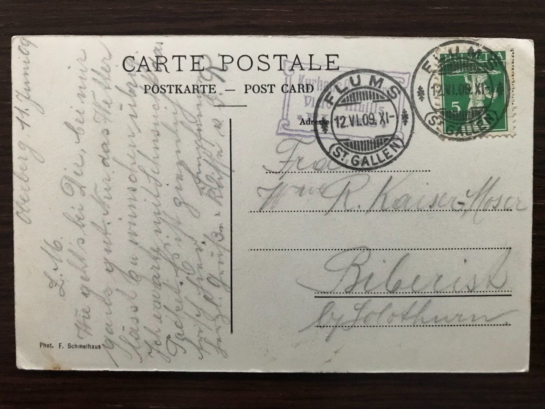Cartoline postali: Flums KURHAUS OBERBERG BELEBT 1909 – Usato da Wald ZH venduto da TLILEF 1