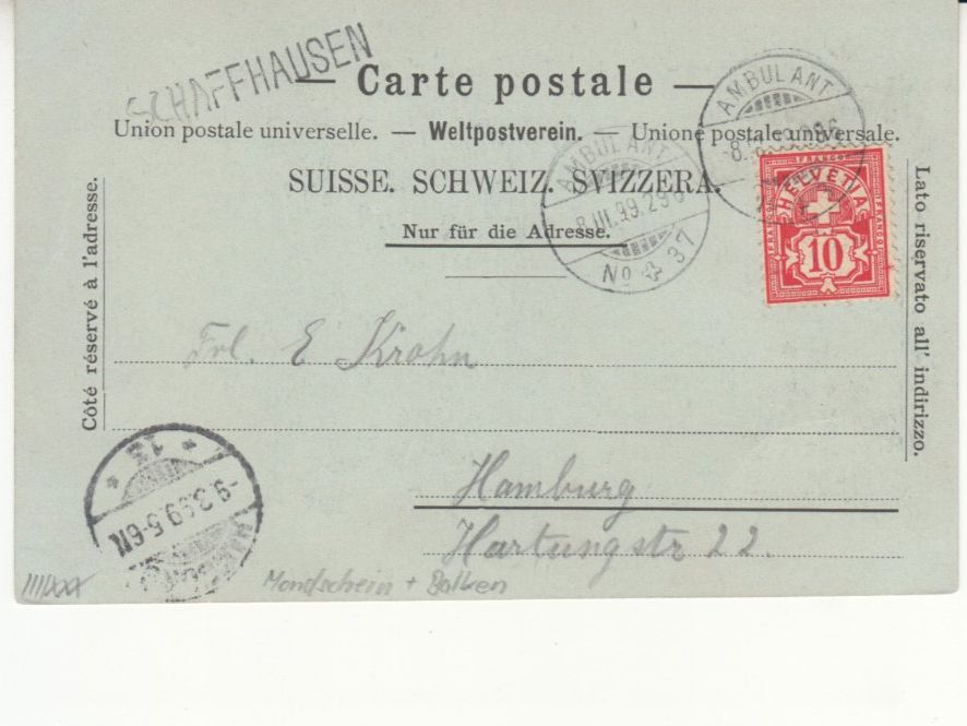 Cartoline postali: Rheinfall 1899 mit Stab ST Schaffhausen – Usato da Bürglen TG venduto da StampGraf 1