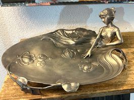 ANTIKE SCHALE ABLAGE FRAUFIGUR ZINN FRANKREICH GEMARKT