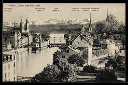 AK Zürich, Blick gegen die Alpen