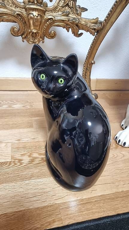 Statuette: Keramik Katze Statue schwarz, grüne Augen – Usato da Kaufdorf venduto da Nati-Nati 4