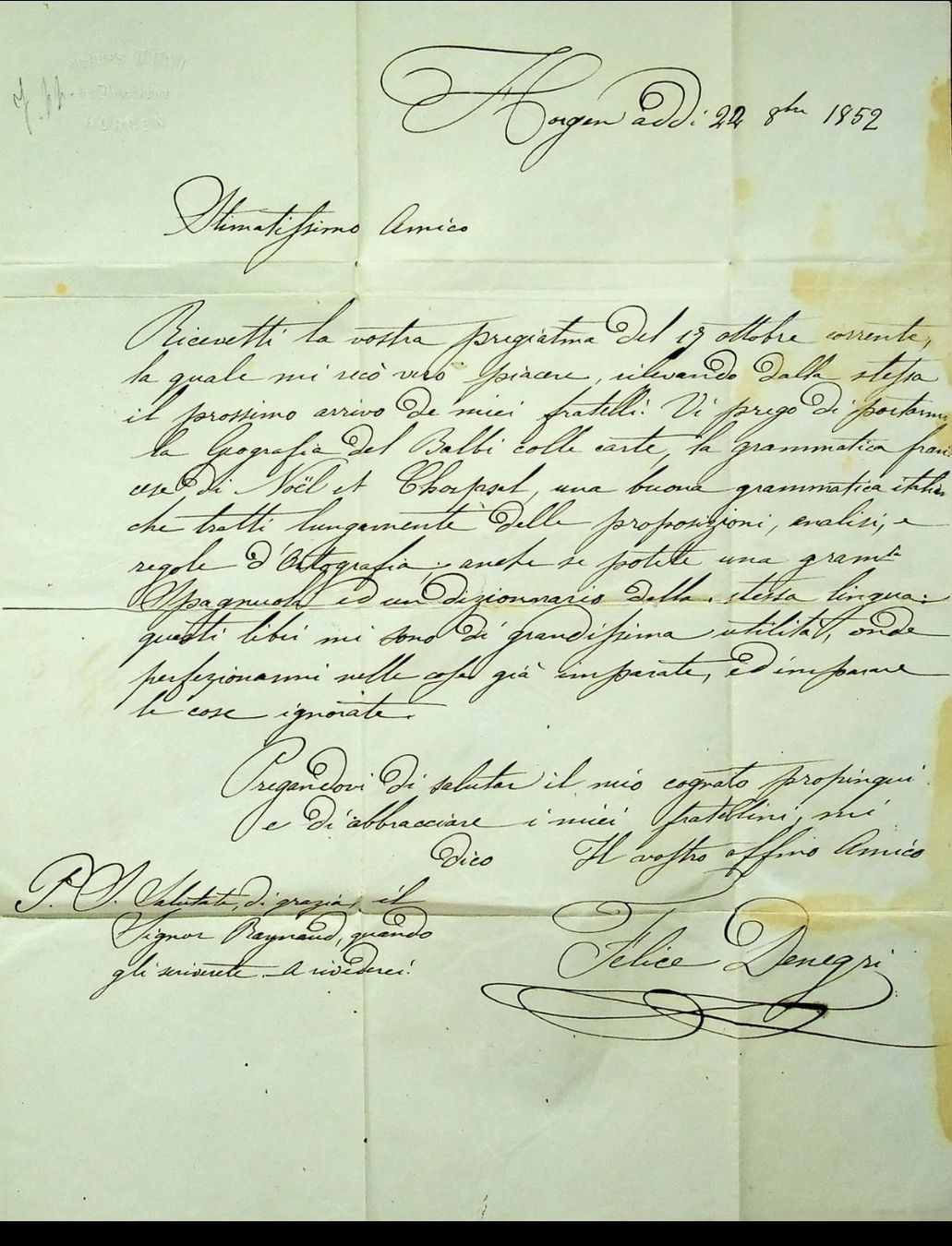 Tutti i francobolli: Horgen nach Piemont, 1852 – Usato da Unterägeri venduto da PhilatelieStudiger 1