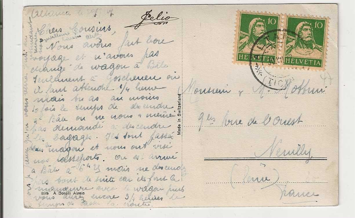 Ansichtskarten: Altanca, 1929 – Gebraucht aus Spiez von Niesen20 1