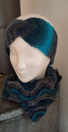 Loop/Möbius + Stirnband handgestrickt mit Glitzerfaden  NEU