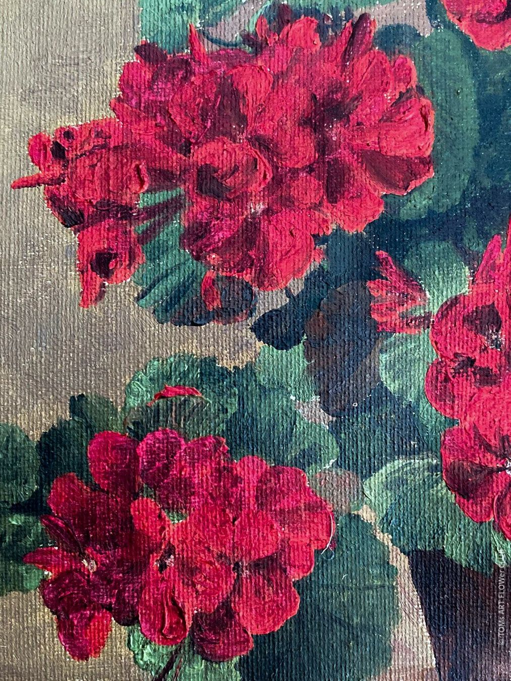 Dipinti: Franz Vettiger, 1944, rote Geranien, Oelgemälde – Usato da Adliswil venduto da TAKEYOURPLANT 1