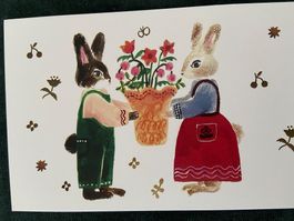 AK Ostern Osterhasen Blumen Osterkarte