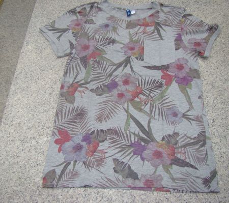 T-Shirt grau mit Blumen Druck, Grösse XS, Marke H&M