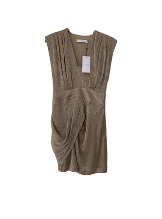IRO Paris Gold Metallic Mini Dress – Draped Evening Dress –