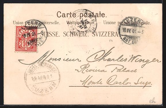 Cartoline postali: Litho Luzern, Hotel Schwanen mit Dampfer – Usato da Berlin venduto da bartko-reher 1