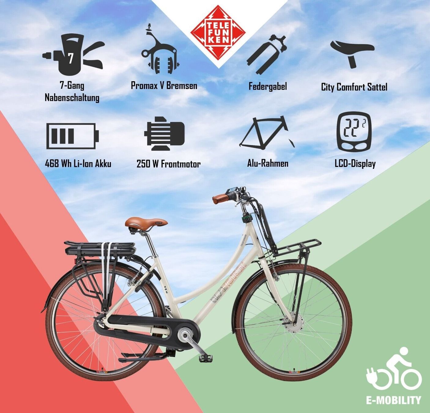 Velos: Telefunken E-Bike City RT540 creme – Neu und originalverpackt aus Bottighofen von zaap 4