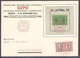 1943, W18+, Block Genf auf illustriertem FDC (14276)