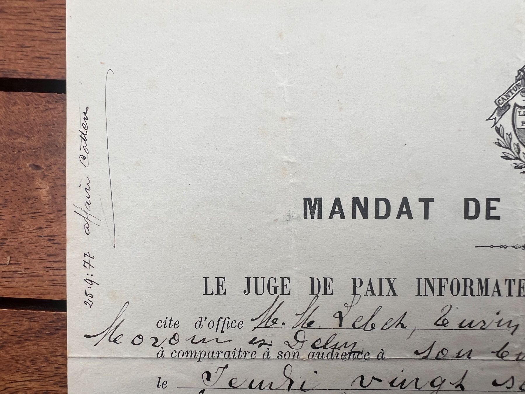 Documenti: Document officiel Lausanne Mandat de comparution 1877 – Usato da Savigny venduto da ron_q529 1