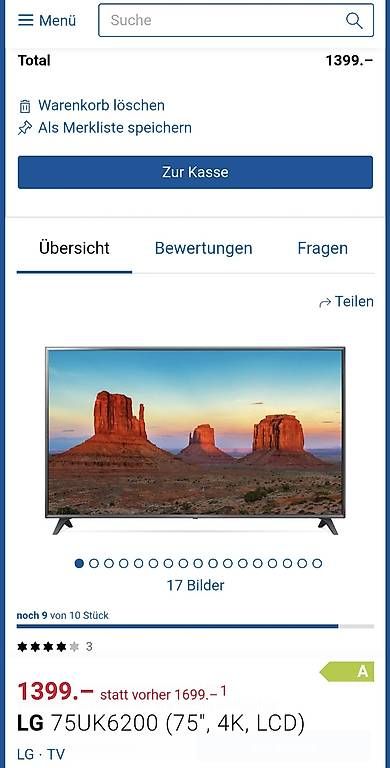 Televisori: 75" LG Fernseher 3 Jährig – Usato da lyss venduto da STS3250