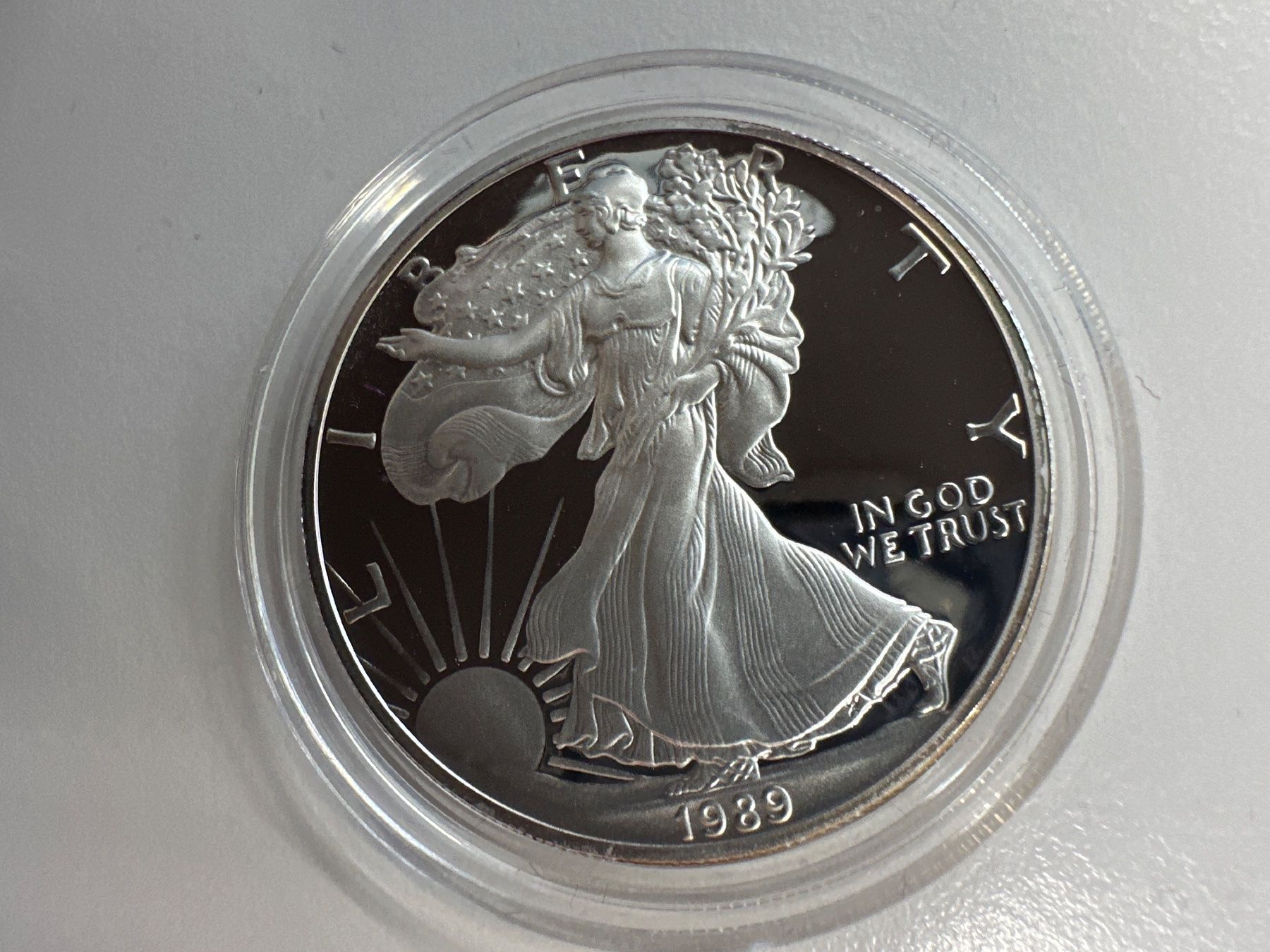 Tutti le monete: 1 Unze Silber American Eagle 1989 mit Originalbox – Nuovo e nell'imballaggio originale da Herisau venduto da herau 1