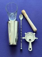 Cocktail-Set mit Boston Shaker, Barspoon, Strainer, Muddler