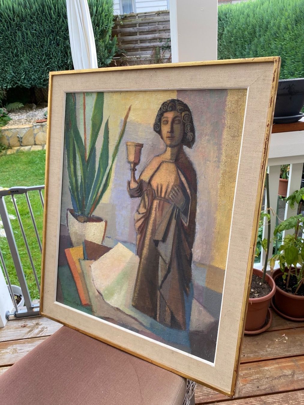 Gemälde: Älteres Stilleben-Ölgemälde mit Heiligenfigur – Gebraucht aus Rünenberg von Fendi02 2