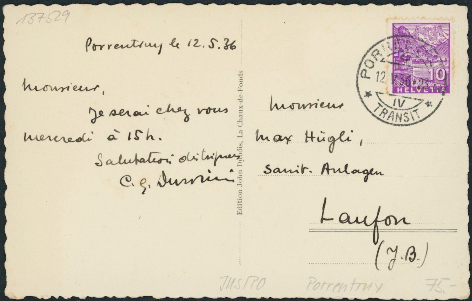 Cartoline postali: JUS Porrentruy – Usato da Schindellegi venduto da Jonathan77 1