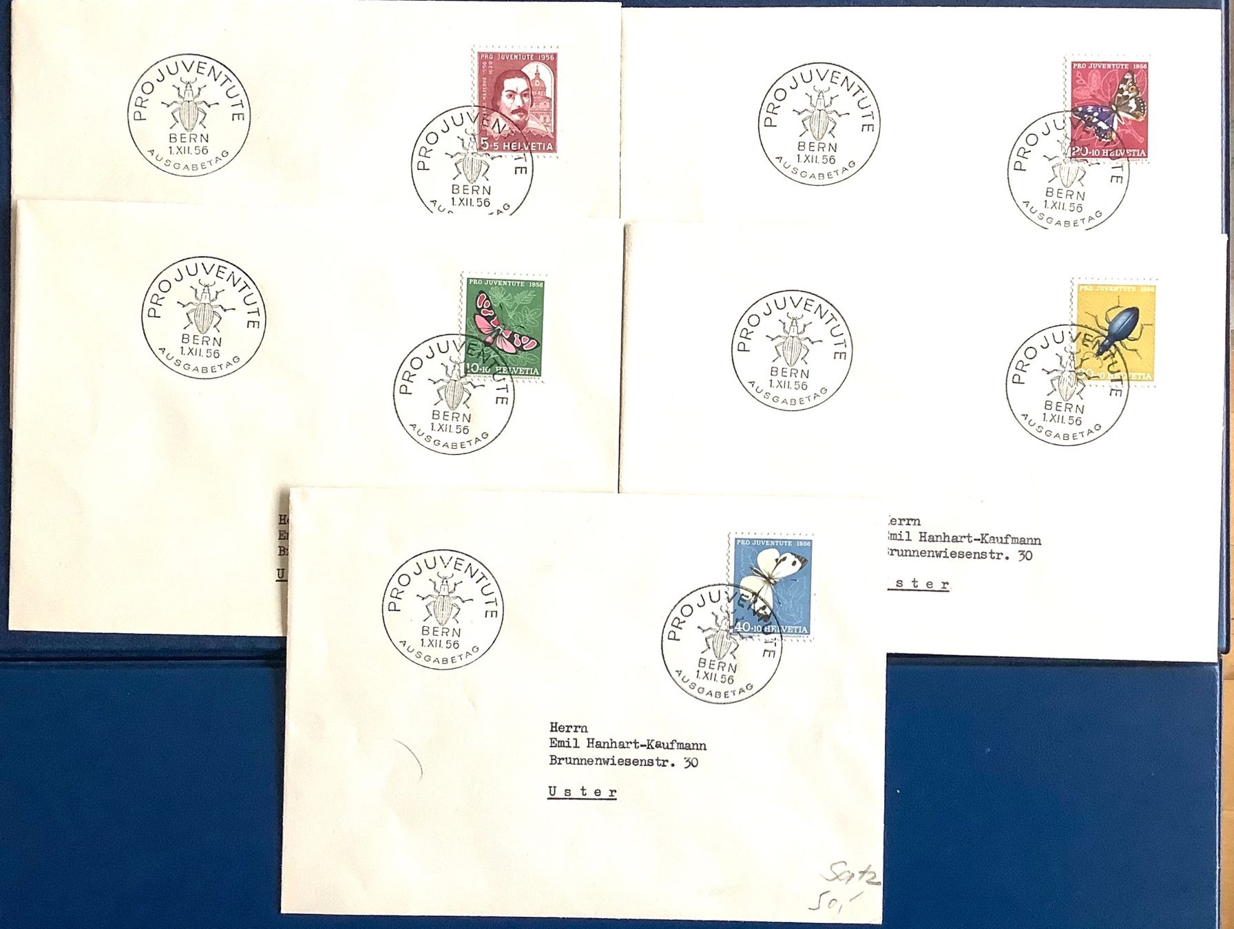 Alle Briefmarken: 1956 FDC Pro  Juventute Satz auf 5 Briefe – Neu (gemäss Beschreibung) aus Liestal von Skunk02 1