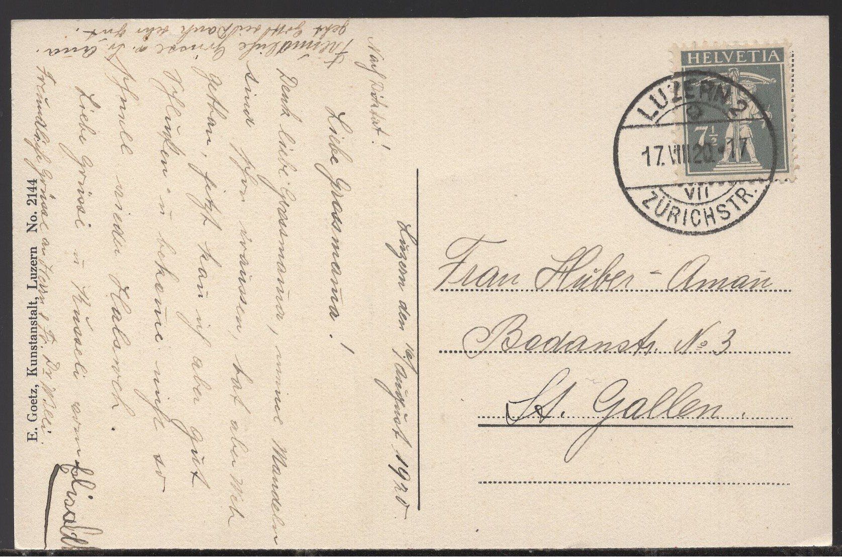 Cartoline postali: Luzern - Gütschbahn mit Hotel Gütsch  1920 – Usato da Aarau venduto da kufi44 1