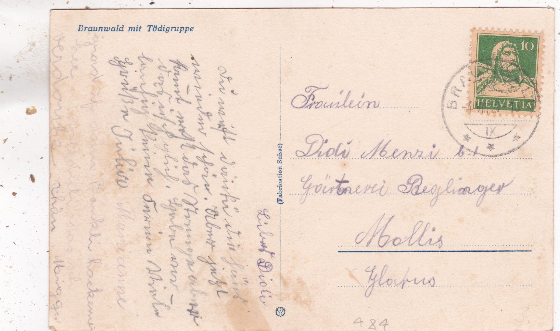 Cartoline postali: Braunwald mit Tödigruppe 1927 – Usato da Herisau venduto da Lisegrat2008 1