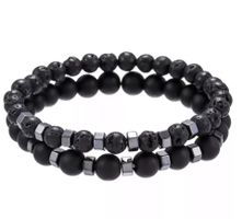 ARMBAND ELEGANT 2ER SET HERREN CHARM LAVA PERLEN FLEXIBEL